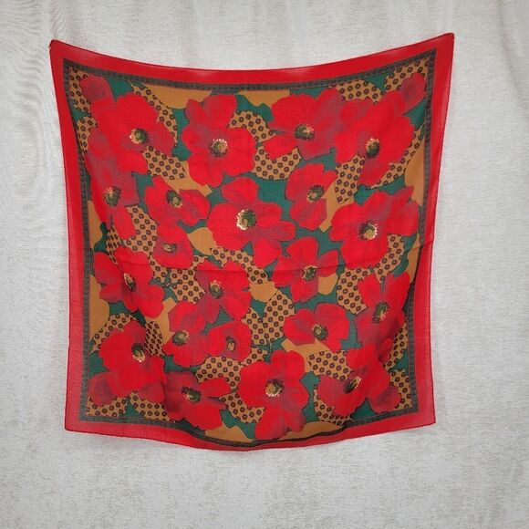 Floral Red and Green Scarf Woven Wild Rag - Picture 1 of 5